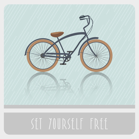 Poster with hipsters bike with shadow on blue background isolated. Text is outlinedのイラスト素材