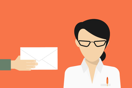 Business manager wearing glasses received a mail. Flat illustrationのイラスト素材