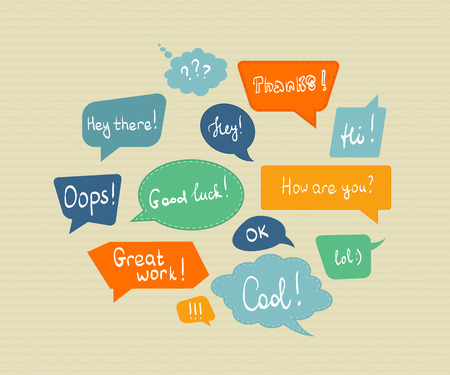 Speech bubbles in different colors isolated on textured paperのイラスト素材