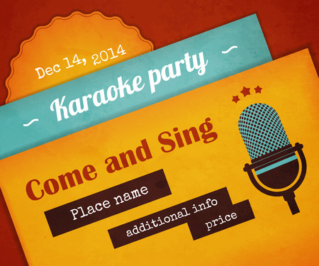 Textured poster karaoke party with microphone. Text outlined. Free fonts - Lobster, Ultra, Special Eliteのイラスト素材