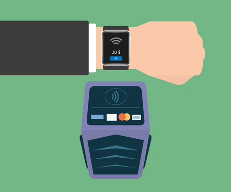 Vector illustration of functionality electronic intelligence wristwatch for paymentのイラスト素材