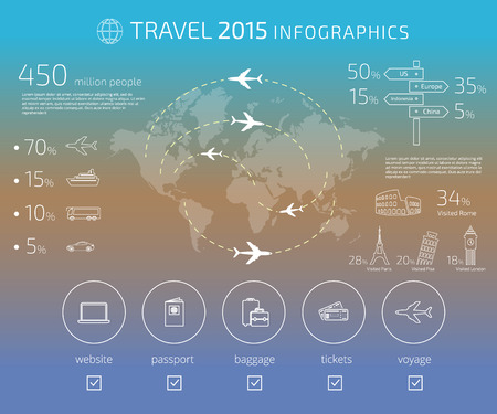 Contour drawing of travel infographic template. Text outlined. Free font used - Exo 2 and Open Sansのイラスト素材