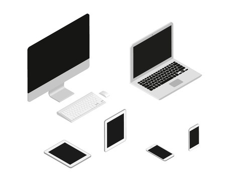 Isometric set of computer, laptop, tablet pc and smartphoneのイラスト素材