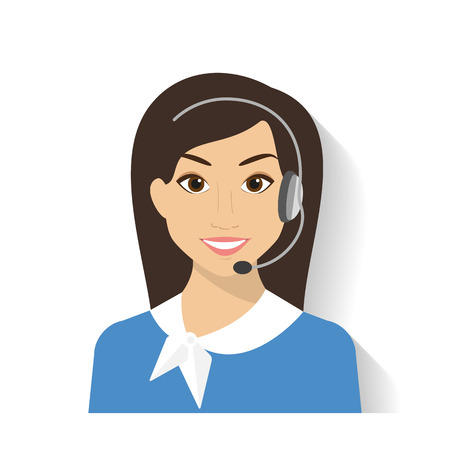 Female call centre operator with headset. Flat moderm styleのイラスト素材