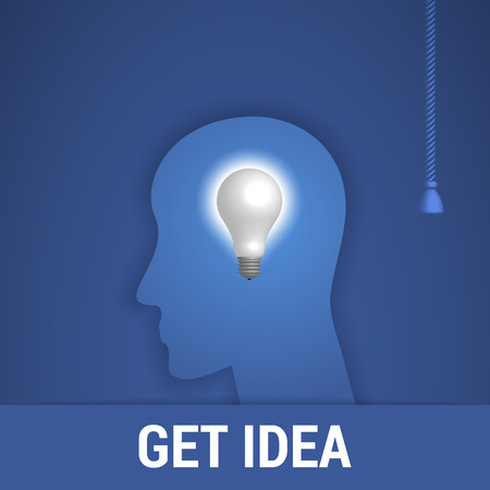 Human blue head with white bulb in the centerのイラスト素材