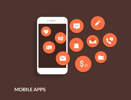 Vector illustration of mobile apps for smartphone isolated on brown backgroundのイラスト素材
