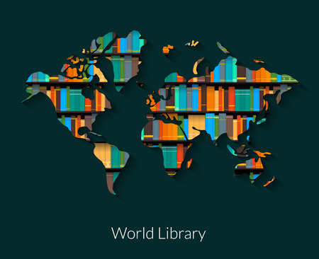 World library vector illustration on dark background.のイラスト素材