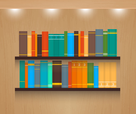 Home library vector illustration on textured wooden background.のイラスト素材
