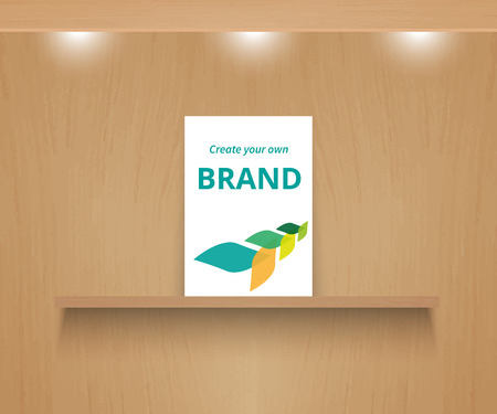 Branding mock-up. Realistic vector wooden shelf with paperのイラスト素材