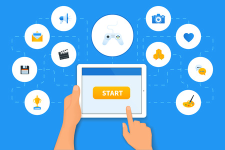Applications for tablet pc with gaming icon in the centerのイラスト素材