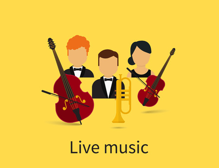 Live music with orchestra trio with contrabass, violin and trumpetのイラスト素材