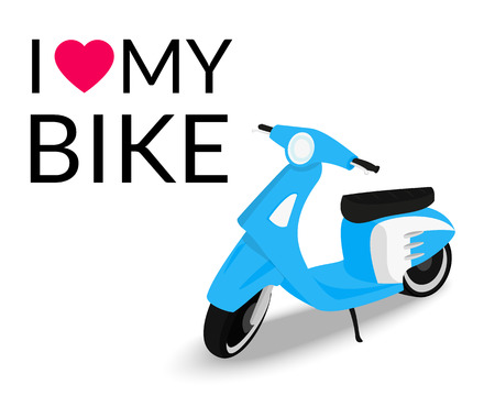 Blue scooter with letters i love my bikeのイラスト素材