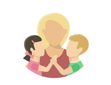 Mom with two kids. Flat illustration on whiteのイラスト素材