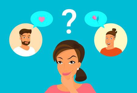 Cute woman doubting between two handsome guysのイラスト素材