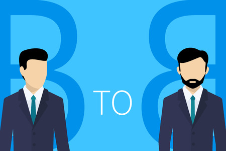 B2B business model concept illustration of two businessmans on blue backgroundのイラスト素材