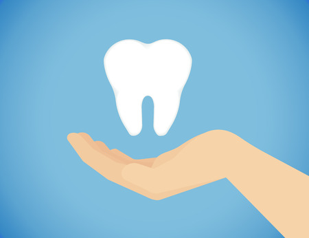 Tooth care illustration of human hand caring of healthy teethのイラスト素材