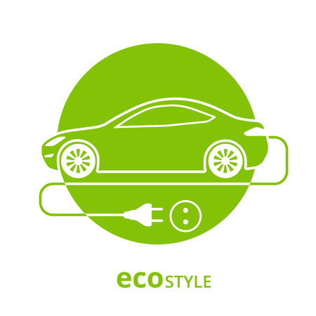Vector illustration of electro car green icon isolated on whiteのイラスト素材