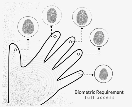 Fingerprint scanning infographic illustration with five different fingerprintsのイラスト素材