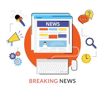 Flat contour illustration of online reading news in the internetのイラスト素材