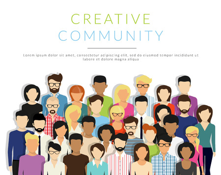 Group of creative people isolated on white. Flat modern design. Text outlinedのイラスト素材