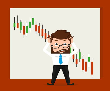 Financial exchange binary option of online trading in the market conceptual illustration of stressed broker and global black dayのイラスト素材