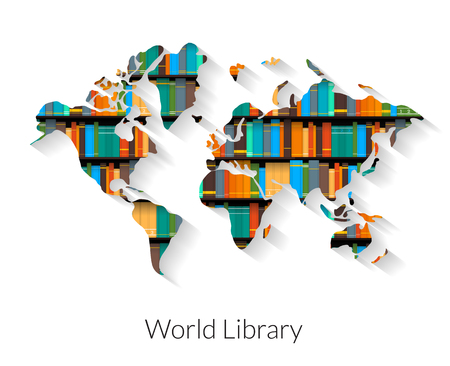 World library flat contour illustration with shadow on white background.のイラスト素材