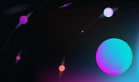 Vector realistic and futuristic space background with bright light planets and stars.のイラスト素材