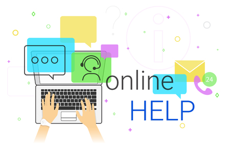 Online help and online support on laptop creative concept vector illustrationのイラスト素材