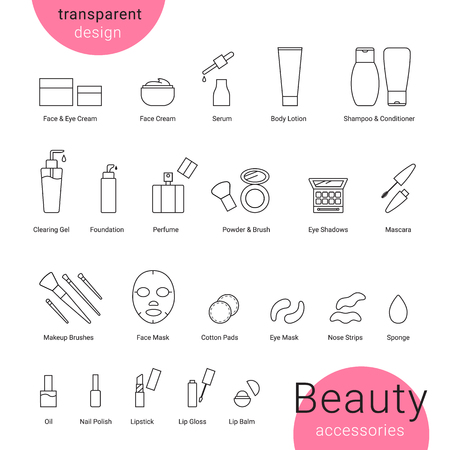 Beauty accessories icons set and makeup symbolsのイラスト素材