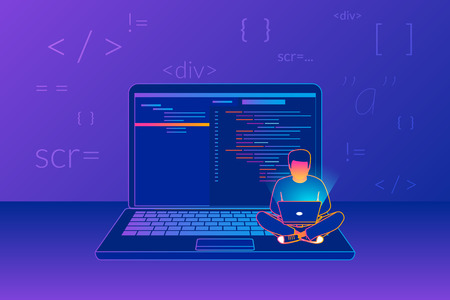 Young programmer coding a new projectのイラスト素材