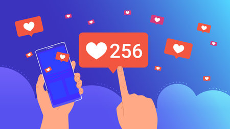 Human hand holds smartphone and touching big speech bubble of social media and dating app