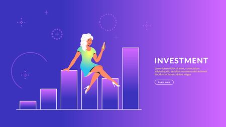 Woman using mobile app for online banking and investingのイラスト素材