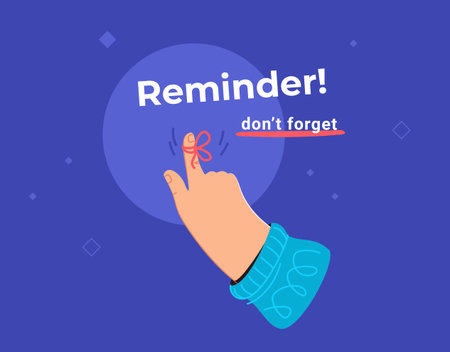 Human hand pointing finger with red tape and bow as notification.