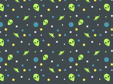 Aliens and UFO pattern. Wrapping paper, textile, clearance of goods.のイラスト素材