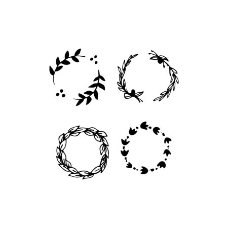 Flowers and leaves wreath set. Vector illustrationのイラスト素材