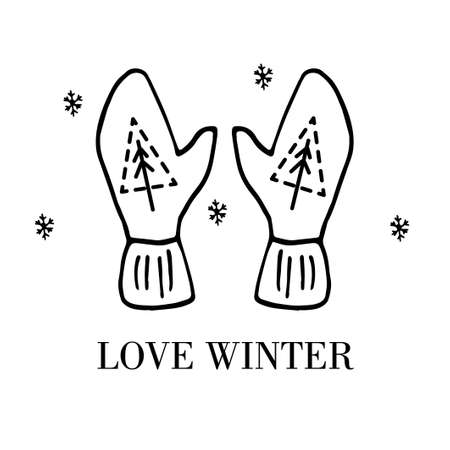 Mittens Christmas postcard. Hand drawn doodle. Vector illustrationのイラスト素材