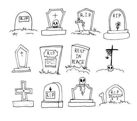 Headstones seamless pattern. Hand drawn grave. Vector illustrationのイラスト素材