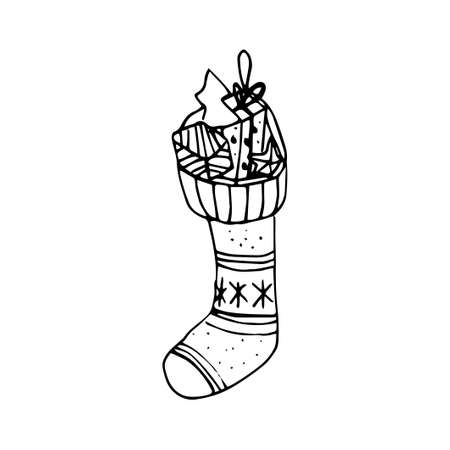 Christmas stocking doodle set. Hand drawn winter socks. Vector illustrationのイラスト素材