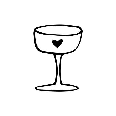Wedding party drinks. Doodle illustration. Bottle and wineglass of sparkling wine. New Year Champagne.のイラスト素材