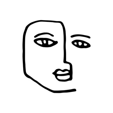 Simple doodle faces. Human abstract line face. Nail female stamp.のイラスト素材