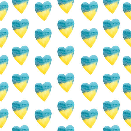 Watercolor Ukraine pattern with flag heart. Vector illustrationのイラスト素材