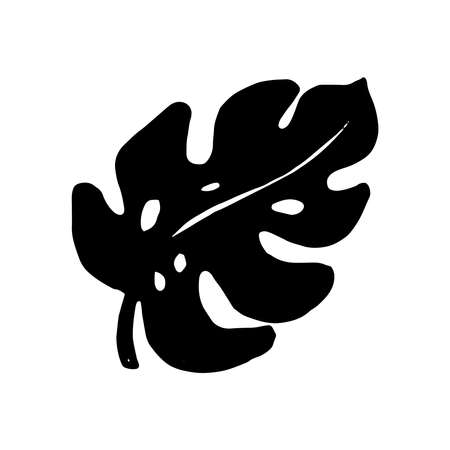 Palm leaf vector silhouette. Black on white. Vector illustrationのイラスト素材