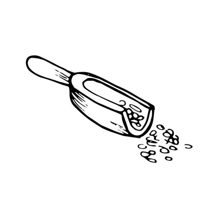 Doodle scoop with wheat. Black on white. Vector illustrationのイラスト素材
