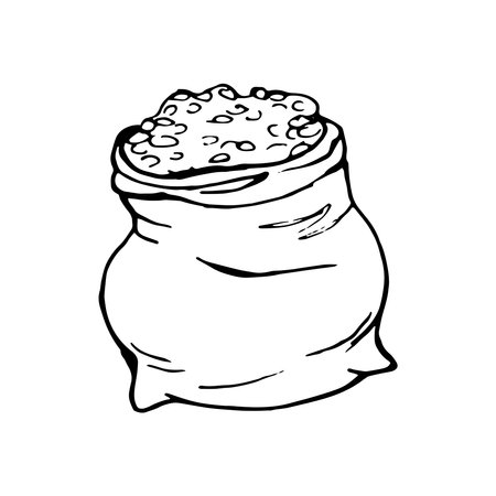 Hand-drawn doodle wheat bag. Black on white. Vector illustrationのイラスト素材