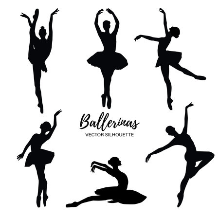 Ballerinas vector silhouettes. Black isolated. Vector illustrationのイラスト素材