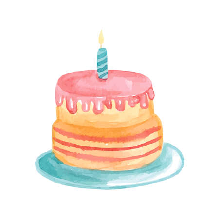 Watercolor colored birthday cake. Vector illustrationのイラスト素材