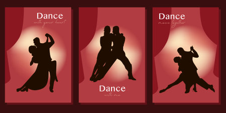 Tango Poster. Elegant couple dancing tango. silhouette of dancing man and woman Vector illustrationのイラスト素材