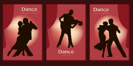 Tango Poster. Elegant couple dancing tango. silhouette of dancing man and woman Vector illustrationのイラスト素材