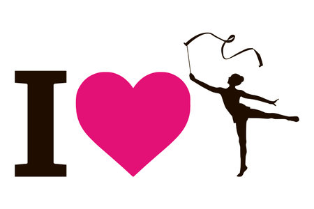 I love rhythmic gymnastics. Young gymnast woman dance with ribbon. Gymnast silhouette. Vector illustrationのイラスト素材