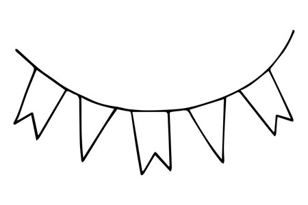 Hand-drawn doodle flags garland decoration. Vector illustrationのイラスト素材